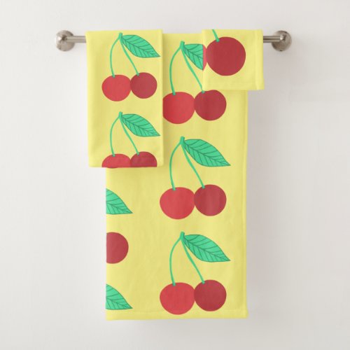 Cheerful Cherries Fruity Yellow Bath Towel Set