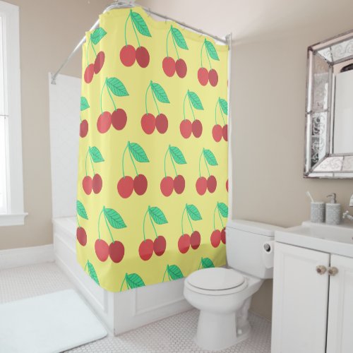 Cheerful Cherries Fruity Yellow Shower Curtain