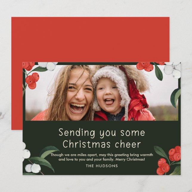 Cheerful Cherries Photo Christmas Card (Front/Back)