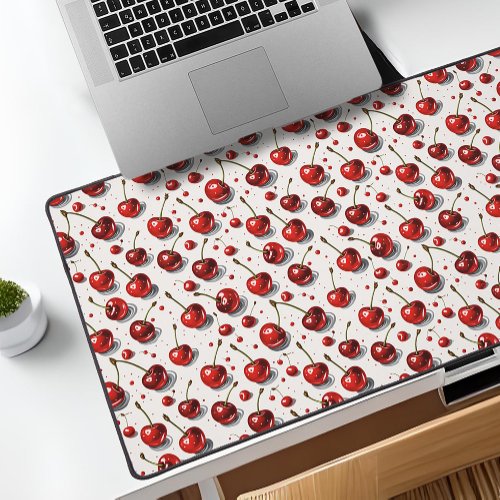 Cheerful Cherries Red White Fruit Pattern Kitchen Desk Mat