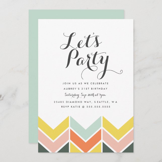 Cheerful Chevron Birthday Invite (Front/Back)