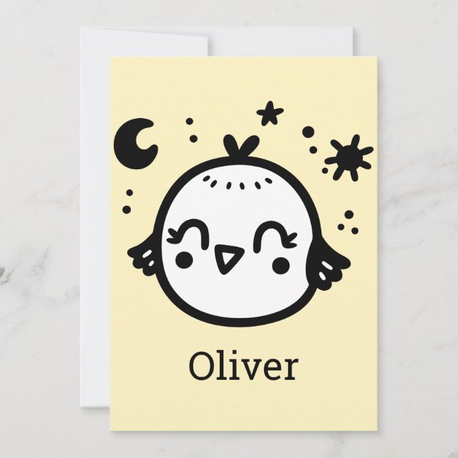 Cheerful Chick - Kawaii Bird Line Art" Invitation (Front)