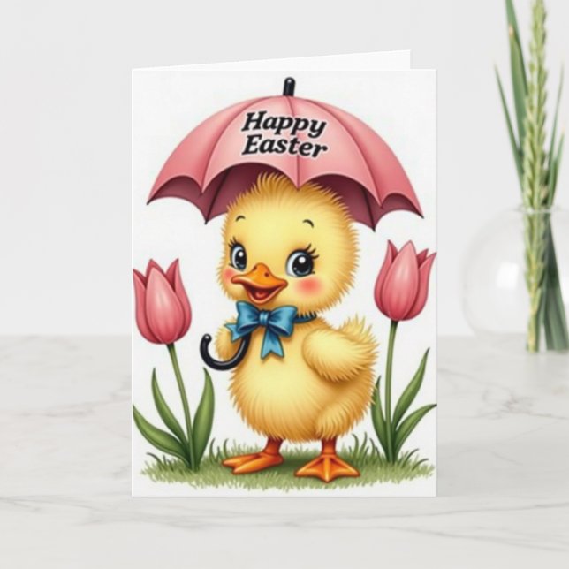 Cheerful Chick Under Umbrella Card (Front)