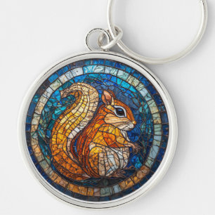 Cheerful Chipmunk Colorful Stained Glass Art Keychain