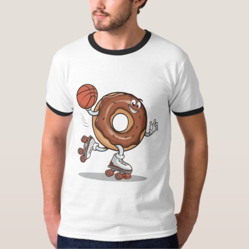 Cheerful Chocolate Donut Skateboarding withT_Shirt T_Shirt