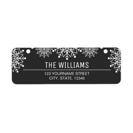 Cheerful Christmas | Black And White Snowflakes Label