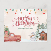 Cheerful Christmas Card with a Snowman: Share Holi