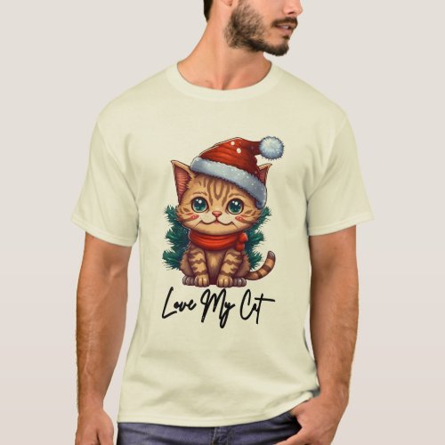 Cheerful Christmas Cat T_shirt