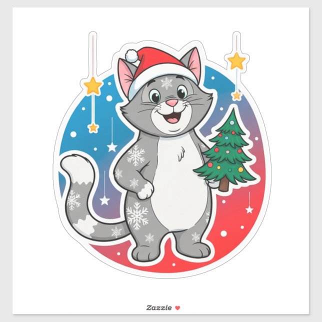 Cheerful Christmas Cat Winter Holiday Theme Sticker (Sheet)