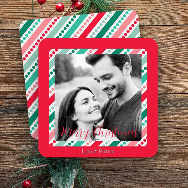Cheerful Christmas Colors Flat Holiday Photo Card (Cheerful Christmas Square Holiday Flat Card)