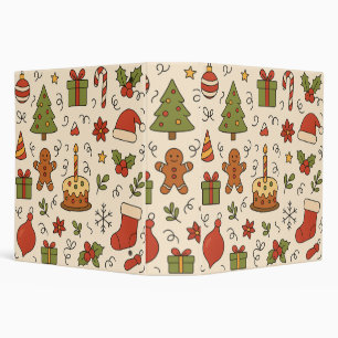 Cheerful Christmas Doodle Pattern 3 Ring Binder