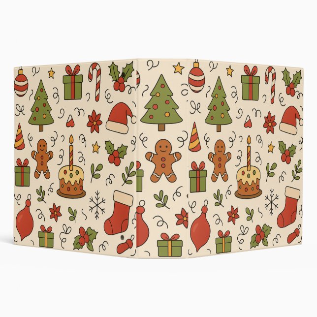 Cheerful Christmas Doodle Pattern 3 Ring Binder (Background)