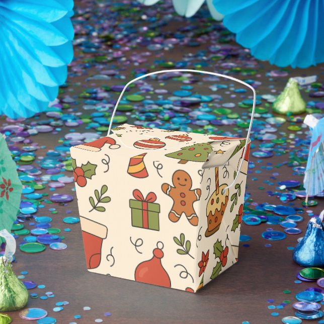 Cheerful Christmas Doodle Pattern Favor Boxes (Party)