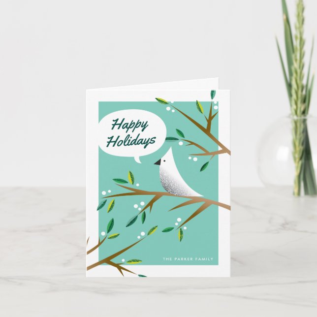 Cheerful Christmas Dove Folded Holiday Card (Front)