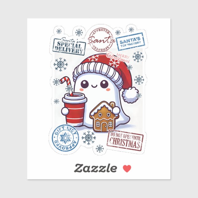 Cheerful Christmas Ghost Delivering Holiday Treats Sticker (Sheet)