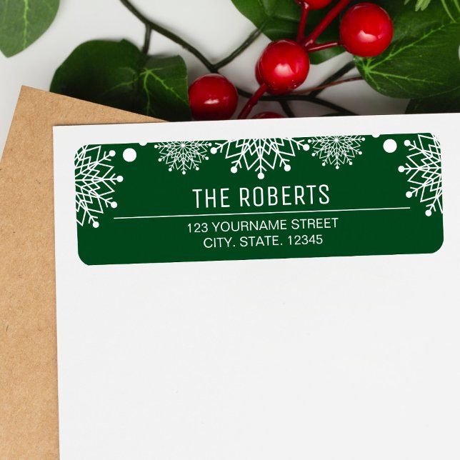 Cheerful Christmas | Green and White Snowflakes Label (Creator Uploaded)
