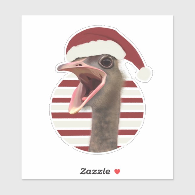 Cheerful Christmas Ostrich With Santa Hat Sticker (Sheet)