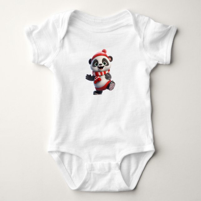 Cheerful Christmas Panda Baby Bodysuit (Front)