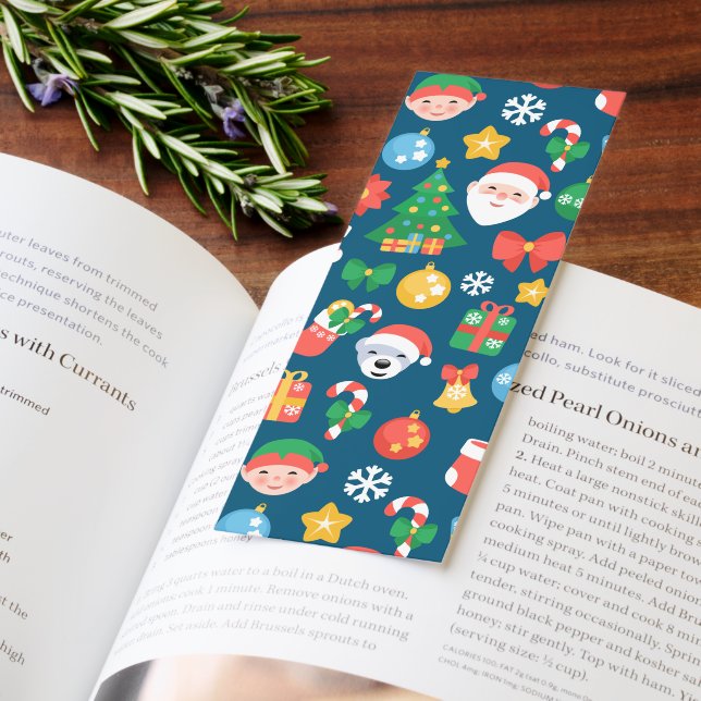 Cheerful Christmas Pattern on Blue Bookmarks (Book)