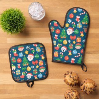 Cheerful Christmas Pattern on Blue