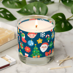 Cheerful Christmas Pattern on Blue Scented Candle