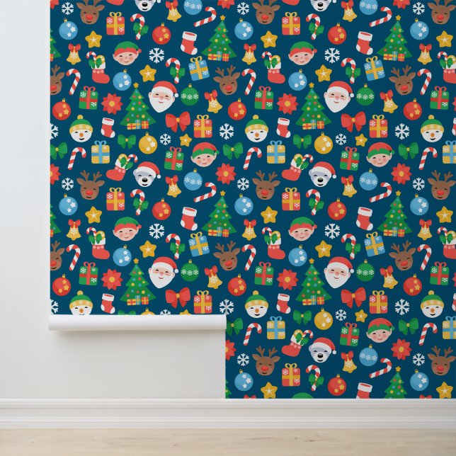 Cheerful Christmas Pattern on Blue Wallpaper (Application)