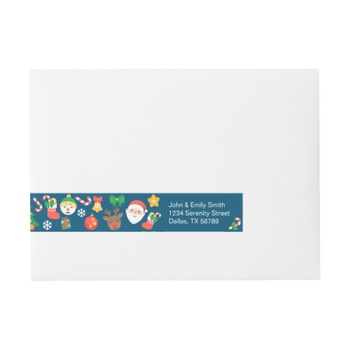 Cheerful Christmas Pattern on Blue Wrap Around Address Label