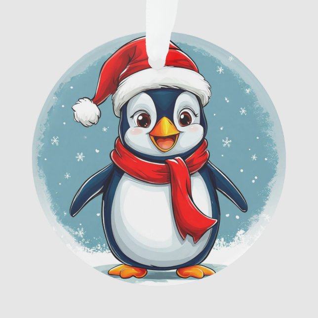 🎄🐧 Cheerful Christmas Penguin Holiday Keepsake ✨ Ornament (Front)