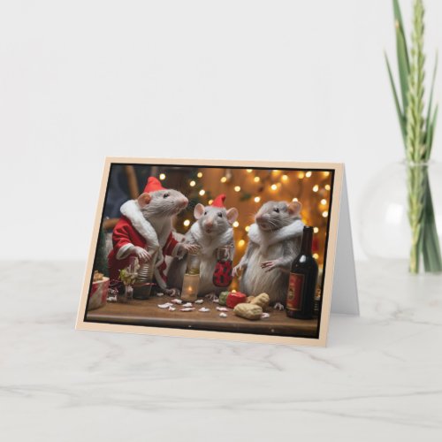 Cheerful Christmas Rats Christmas Card