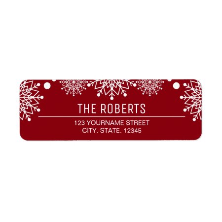 Cheerful Christmas | Red And White Snowflakes Label