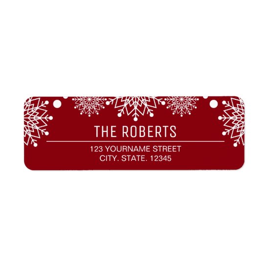 Cheerful Christmas | Red and White Snowflakes Label
