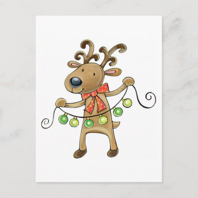 Cheerful Christmas reindeer Holiday Postcard (Front)