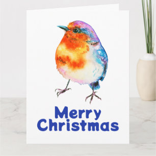 Cheerful Christmas Robin Watercolor Greeting Card