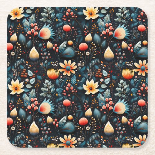 Cheerful Christmas Seamless  Square Paper Coaster
