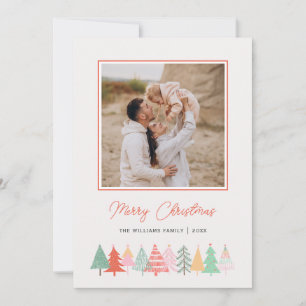 Cheerful Christmas Trees Cozy Photo  Holiday Card
