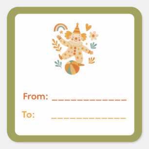 Cheerful Circus Clown Gift Label