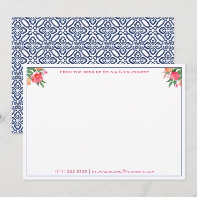 Cheerful Citrus Floral Spanish Tile Wedding Shower Thank You Card (Front/Back)