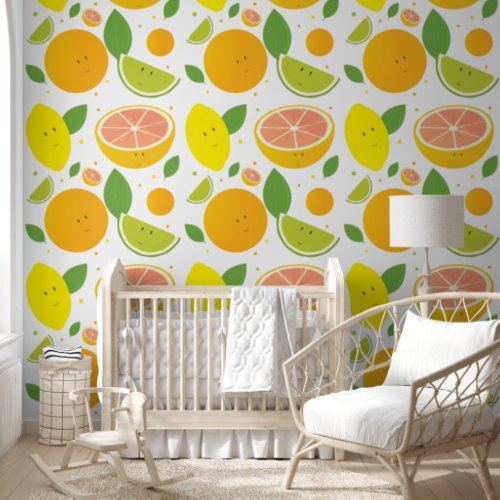 Cheerful Citrus Fruit Pattern Kids Wallpaper