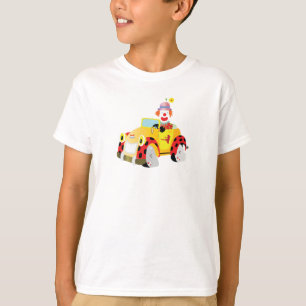 cheerful clown drives a whimsical yellow car T-Shirt