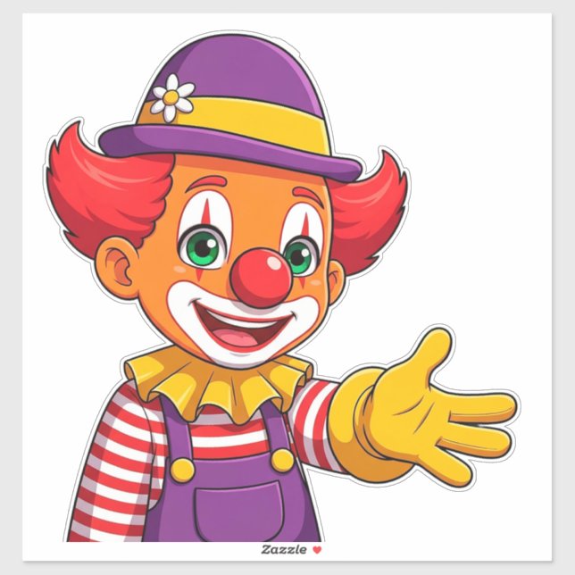 Cheerful Clown With Purple Hat Sticker (Sheet)