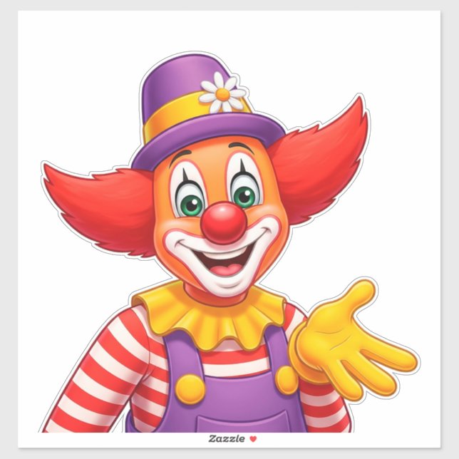 Cheerful Clown With Purple Hat Sticker (Sheet)