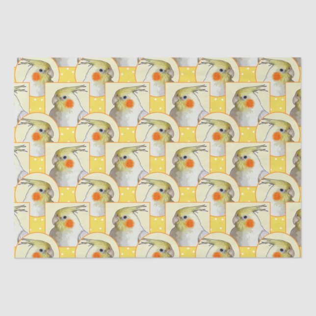 Cheerful Cockatiel Happy Yellow Bird Pattern Fun Tissue Paper (Front)