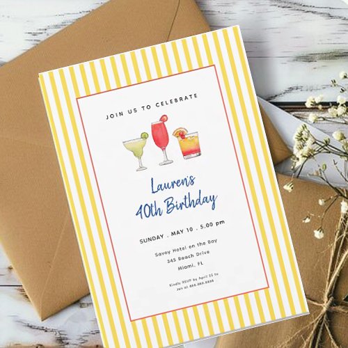 Cheerful Cocktail drinks Adult Birthday  Invitation