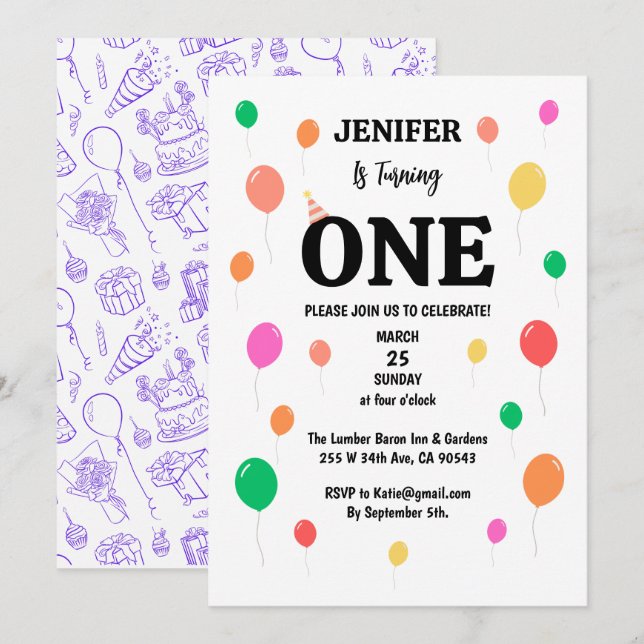 cheerful colorful balloon birthday invitation (Front/Back)