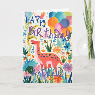 Cheerful Colorful Cartoon Dinosaur Folded Card