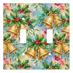 Cheerful Colorful Christmas Gold Bells Holly Light Switch Cover