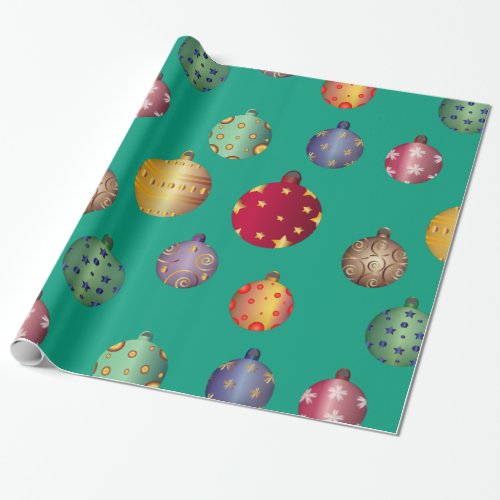 Cheerful Colorful Christmas Ornaments Wrapping Paper