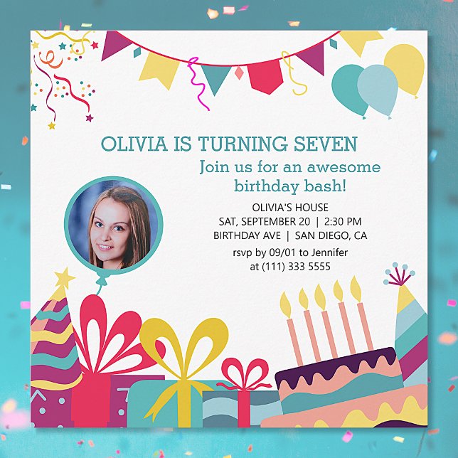 Cheerful Colorful Custom Photo Birthday Party Invitation (Creator Uploaded)