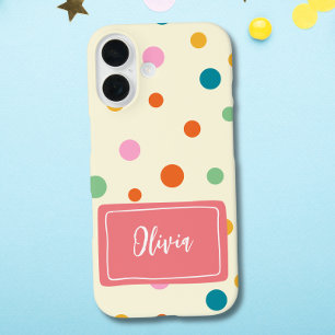 Cheerful Colorful Dots Personalized iPhone 16 Case