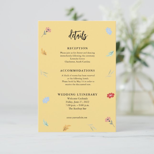 Cheerful Colorful Floral Details Enclosure Cards (Standing Front)